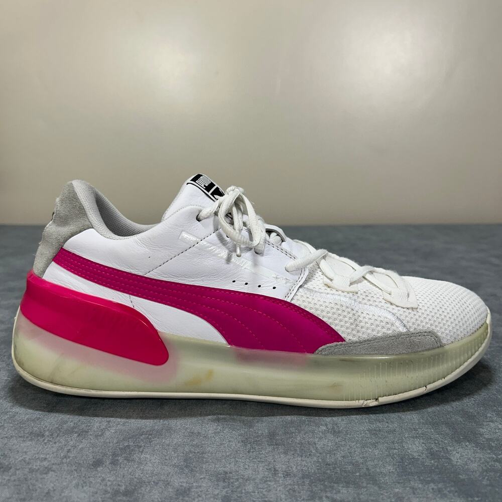 PUMA Clyde Hardwood Pink Glow White Pink Basketball Shoes 193663-03 Mens 11.5
